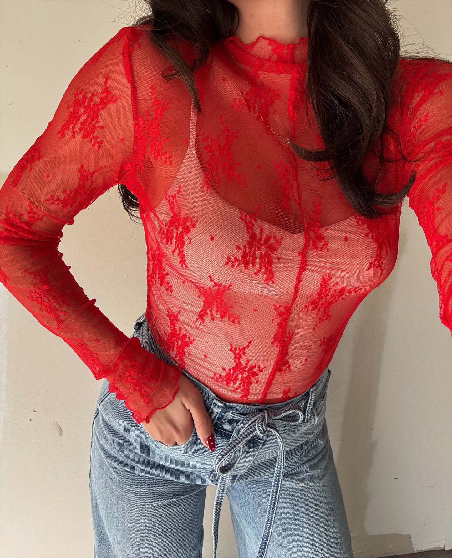 Candy Red Lace Top