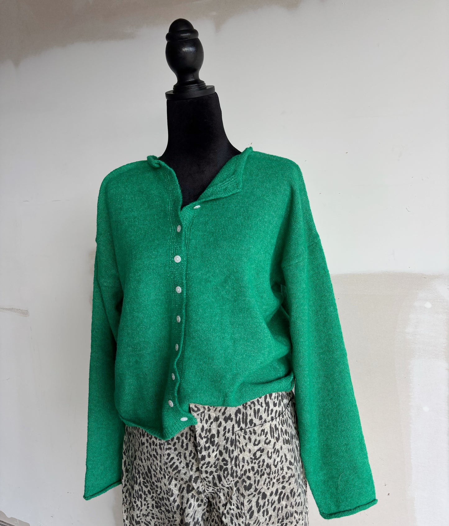 Winter Green Button Sweater