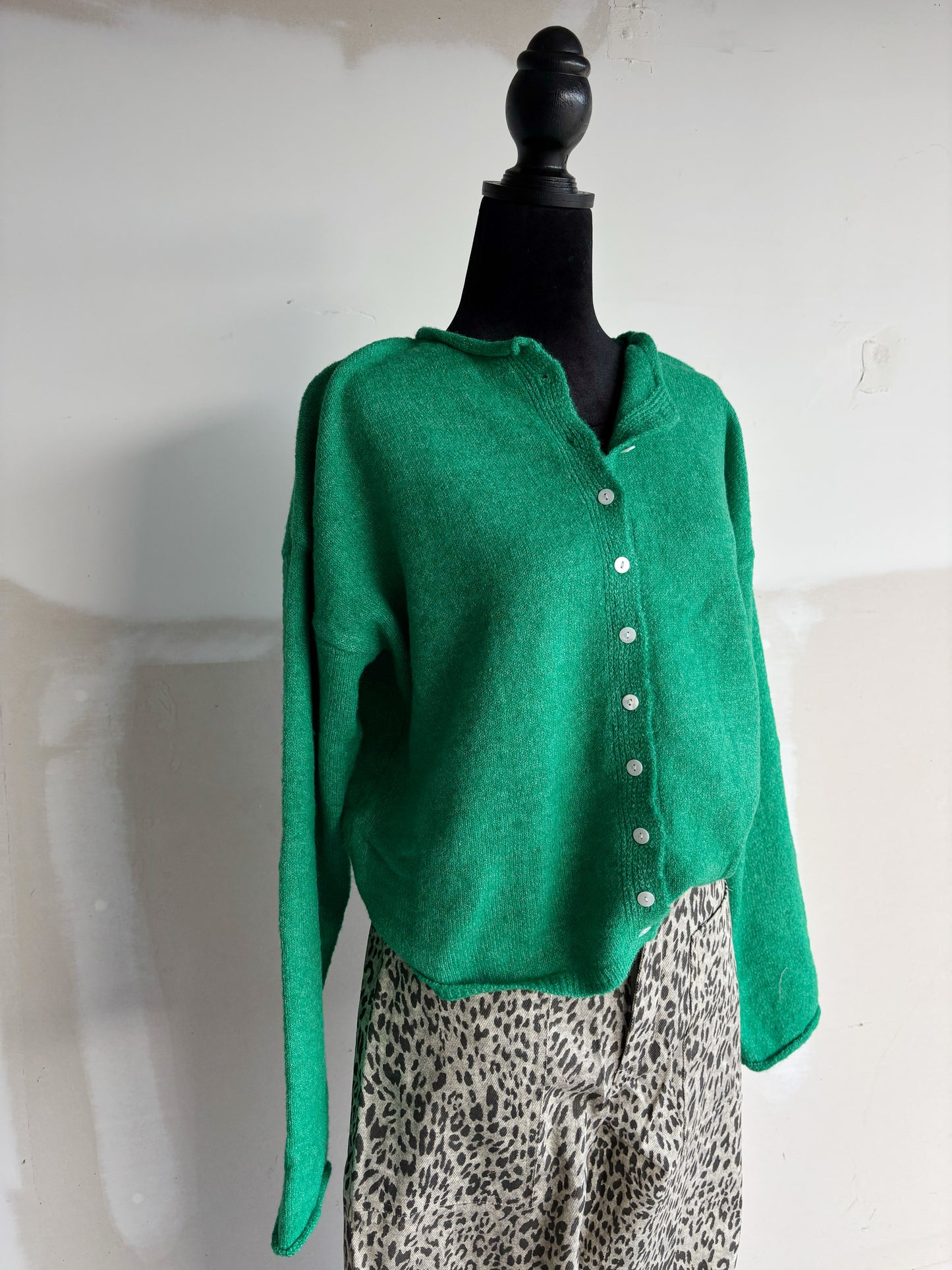 Winter Green Button Sweater