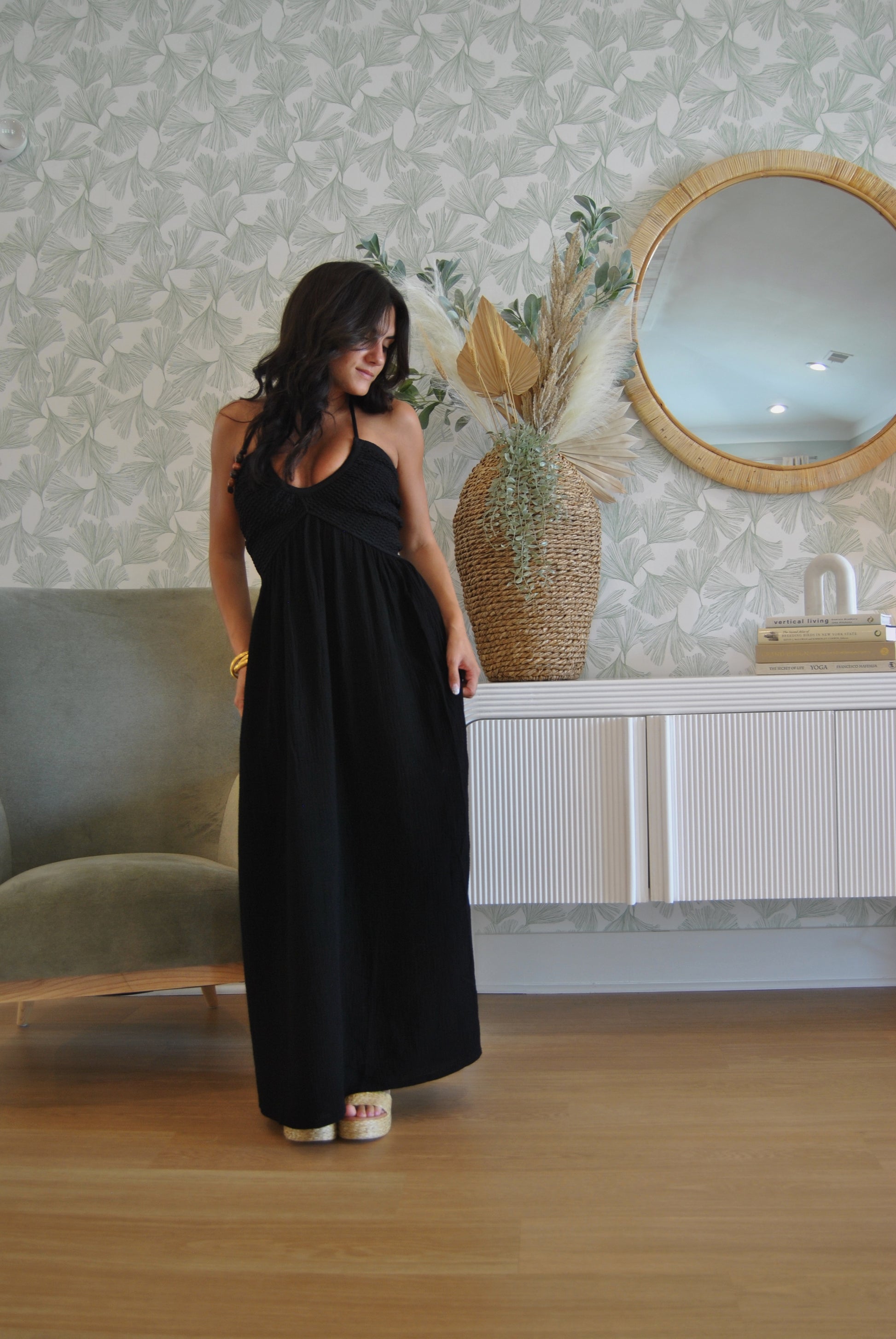braided maxi dress Braided Mesh Insert Maxi Dress Brown